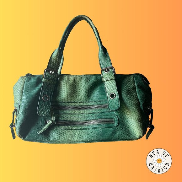 Aldo Faux Reptile Ombre Green Bag with Adjustable Strap and Tons of Zippers - Picture 1 of 8